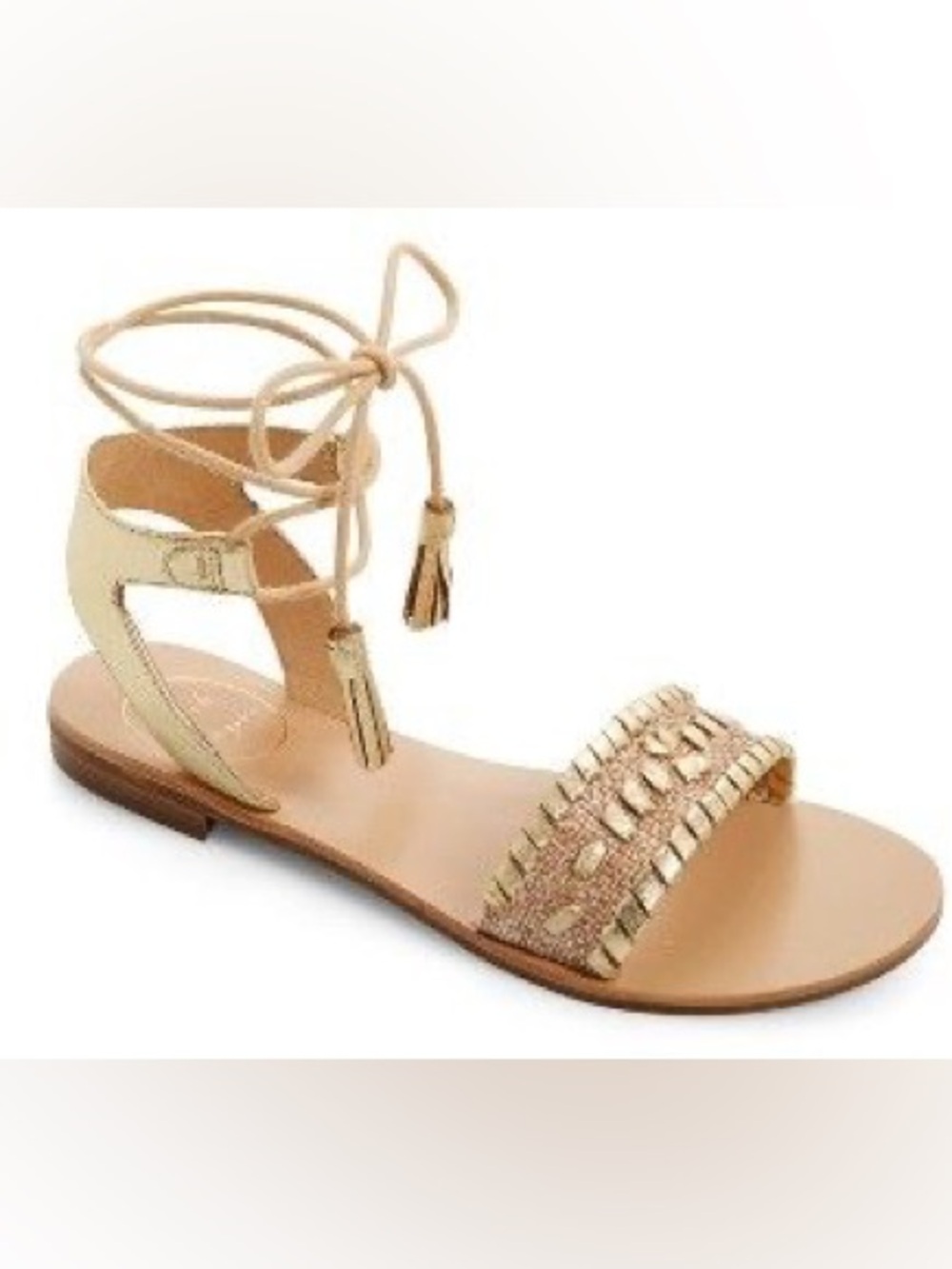 Jack Rogers Tate Raffia Ankle Tie Sandals woven texture and tassel details Sz 7M